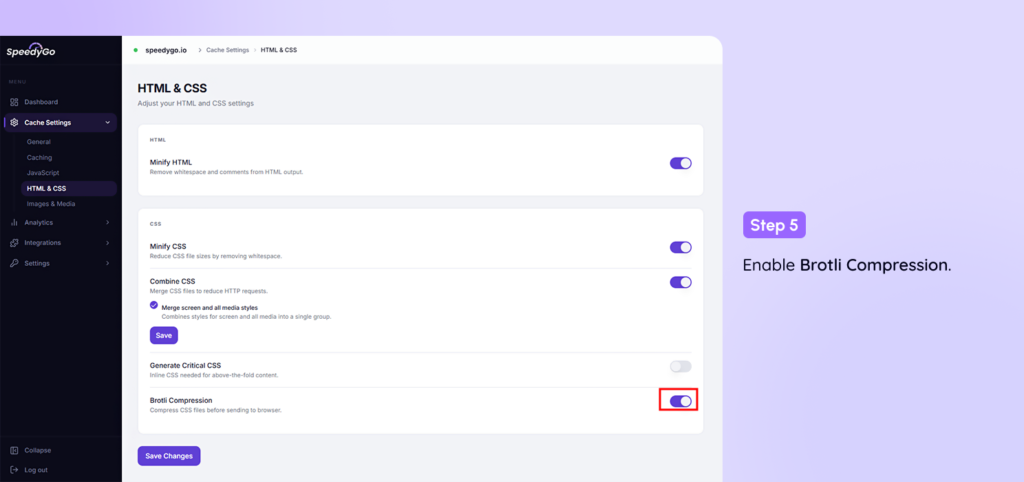 How to enable Brotli compression in SpeedyGo ?