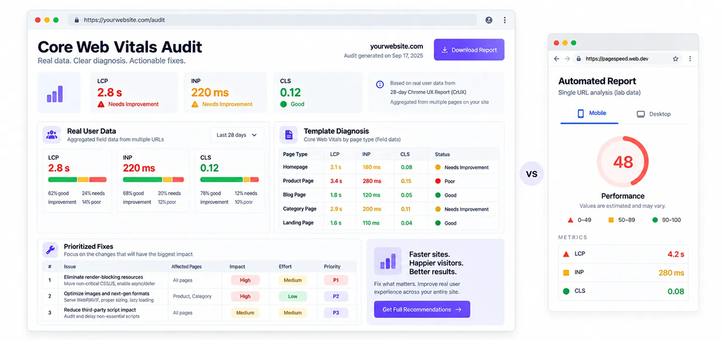 What is included in a proper Core Web Vitals audit service