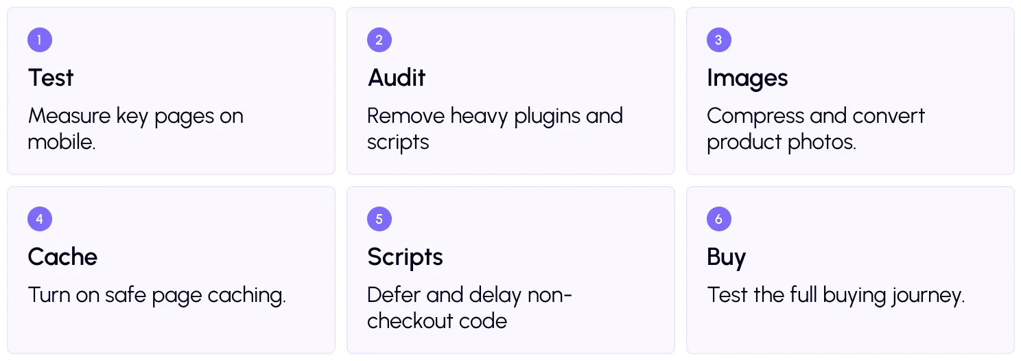 WooCommerce speed plan - 6 steps