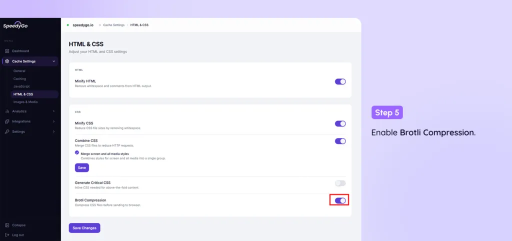 How to enable Brotli compression in SpeedyGo ?